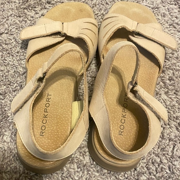ROCKPORT Leather walking sandals with ankle strap, tan color, rubber sole - Picture 3 of 5
